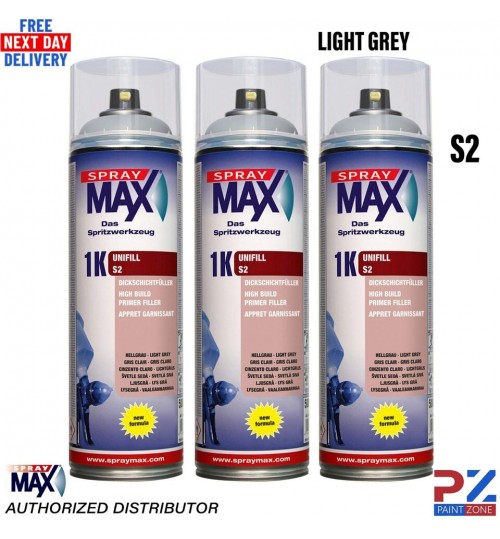 3X SPRAYMAX 1K UNIFILL PRIMER AEROSOL 500ML - S2 LIGHT GREY 680421